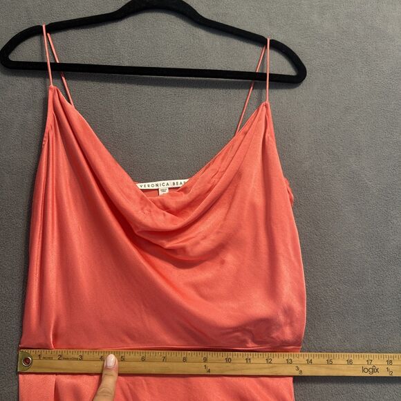Veronica Beard Natasha Slip Dress Ruched Slit Maxi Size 8 Coral Wedding Guest - Picture 11 of 12